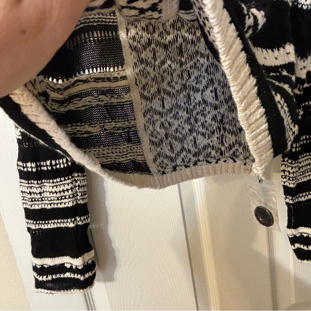 Free People Knit Cardigan V Neck Double Button Sweater, Black/White Size L - Picture 9 of 16